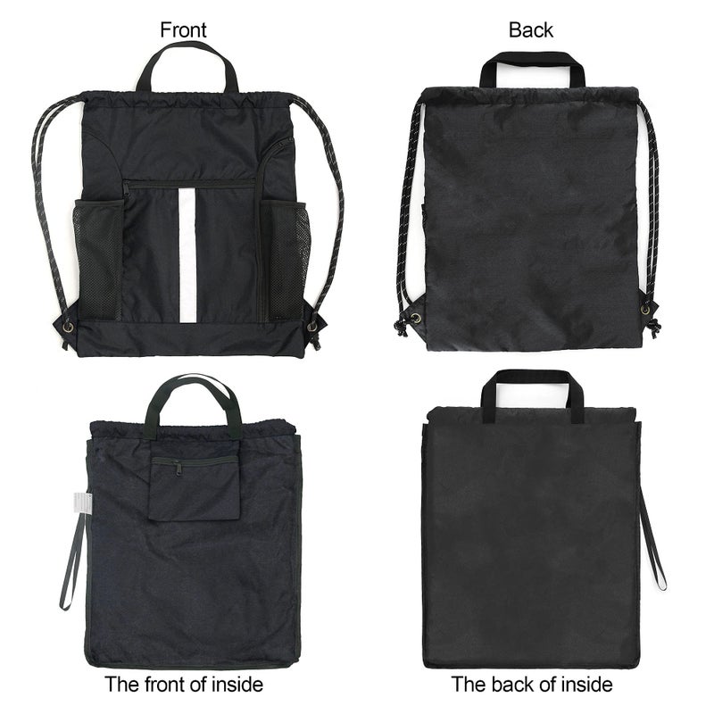 BeeGreen Drawstring Backpack Bag Sports Gym Backpack with Shoe Compartment and Two Water Bottle Holder for Men Women Large String Backpack Athletic Sackpack Workbag Black - Image 4